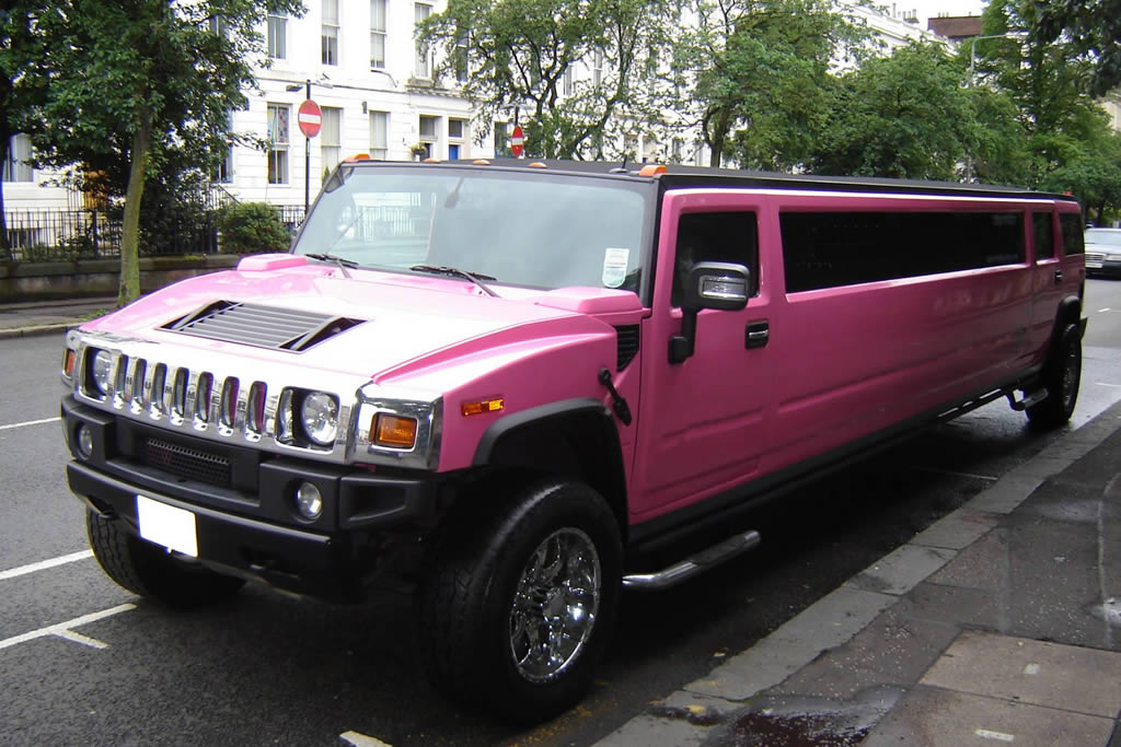 London Pink Hummer Limo outside